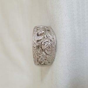 Sterling Silver Diamond Flowers on Vine Ring